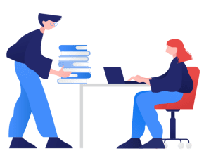 Illustration of an employee approaching their boss.