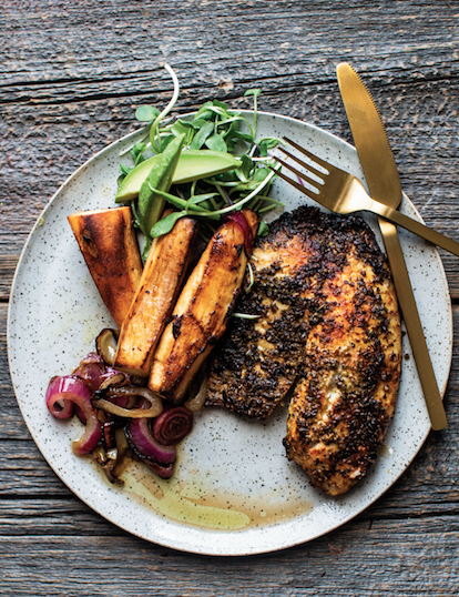 Blackened Fish over Yuca Fries
