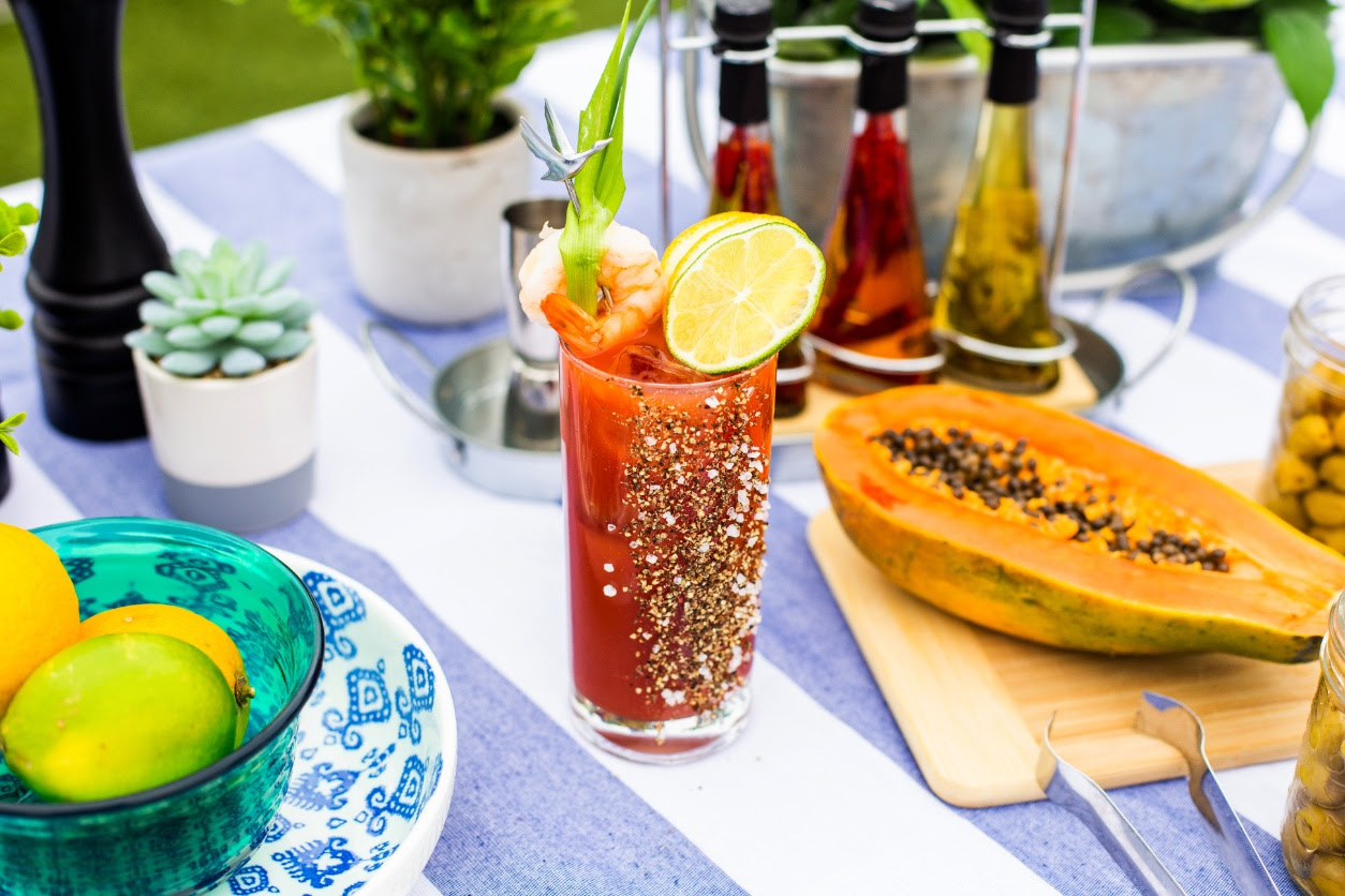 Celebrate National Caesar Day with this Grey Goose Spicy Papaya and Shrimp Caesar Version
