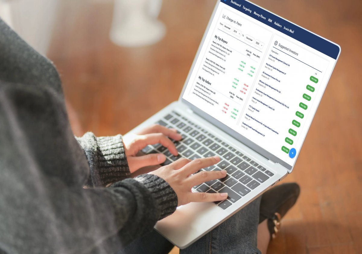 A laptop with the Irwin investor relations platform on display
