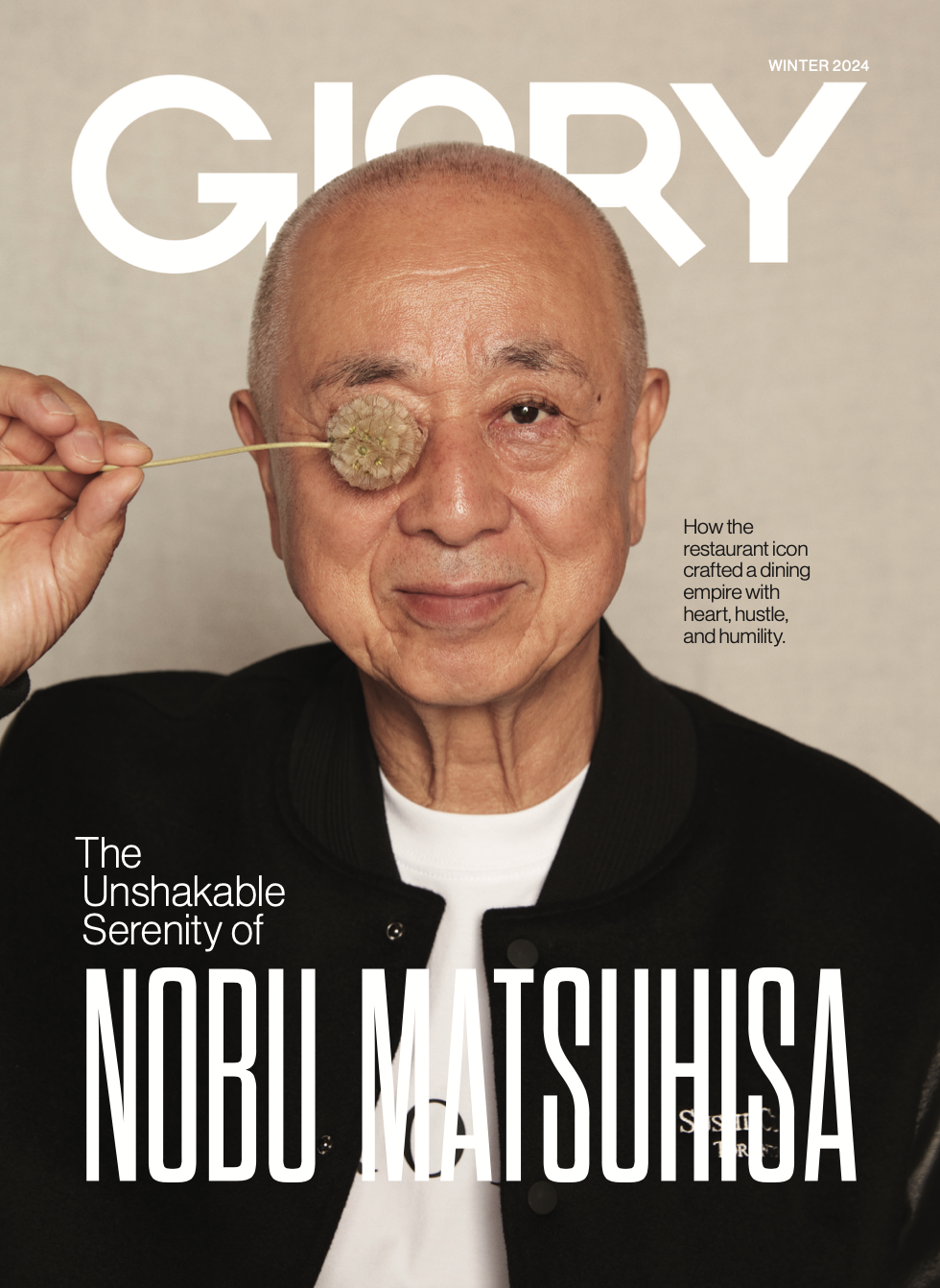 Nobu Matsuhisa on the cover of GLORY magazine with cover lines.