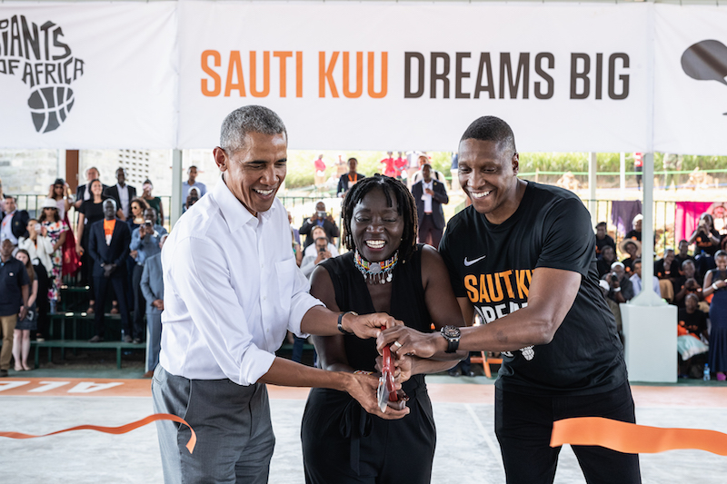 Raptors GM Masai Ujiri and former-U.S. President Barack Obama launch new basketball court in Africa