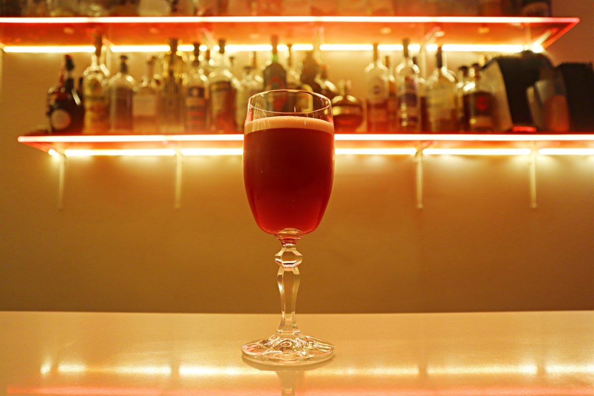 Simpl Things' signature cocktail, the Garibaldi featuring Select Aperitivo, cynar, blood orange, and acidified pineapple