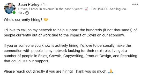 Sean Hurley LinkedIn hiring